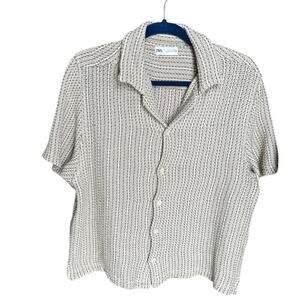 Open Knit Crochet Lightweight Button Up Collared Shirt